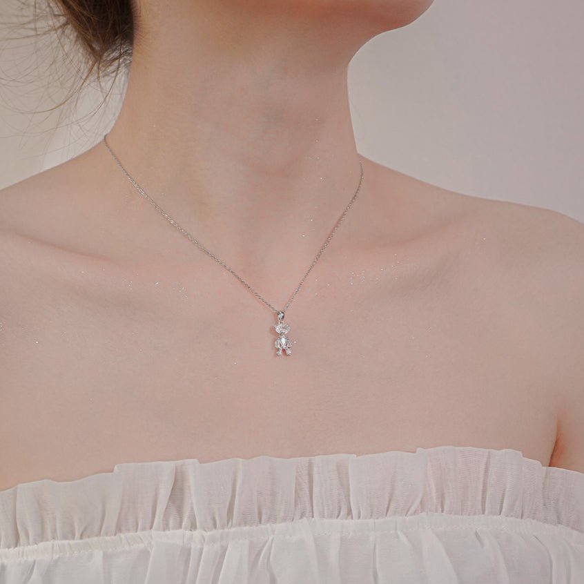 Crystal Teddy Bear Children Necklace Silver