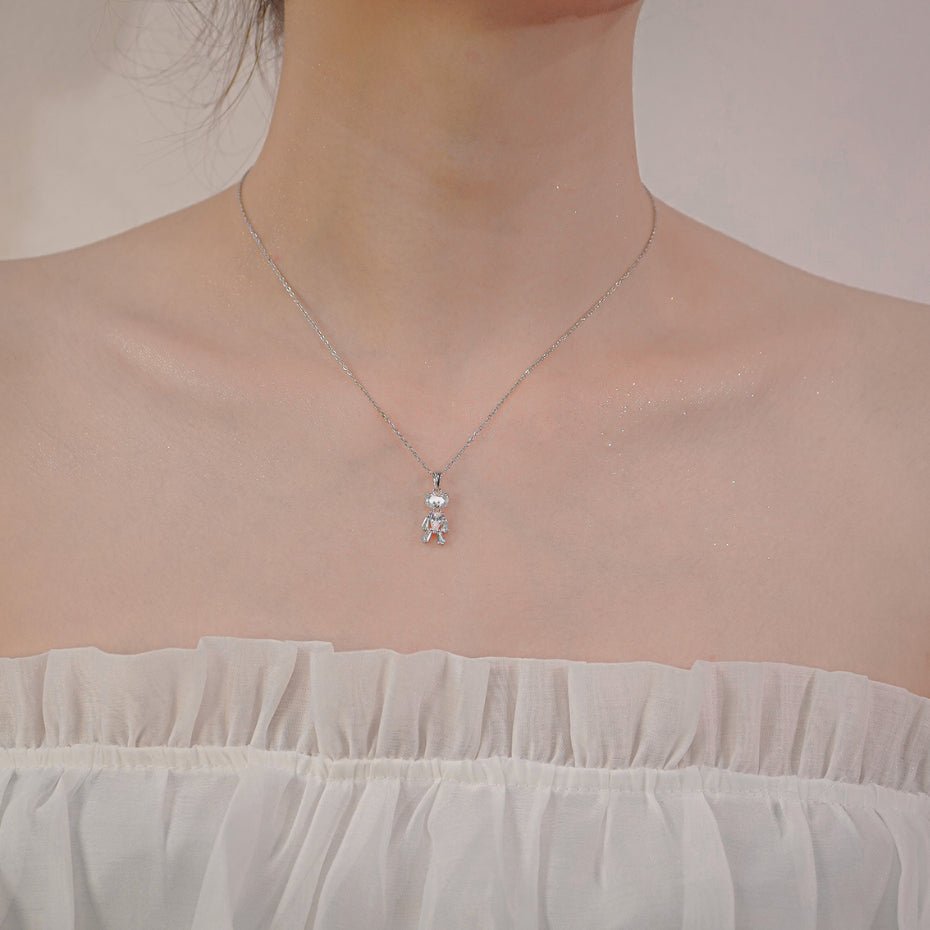 Crystal Teddy Bear Children Necklace Silver