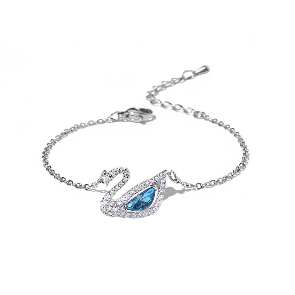 Crystal Swan Necklace & Bracelet Set Silver Blue