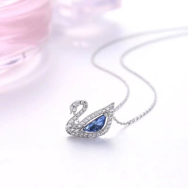 Crystal Swan Necklace & Bracelet Set Silver Blue