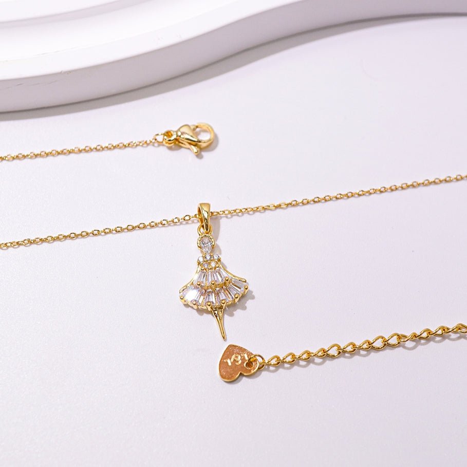 Ballerina Princess Pendant Necklace Gold