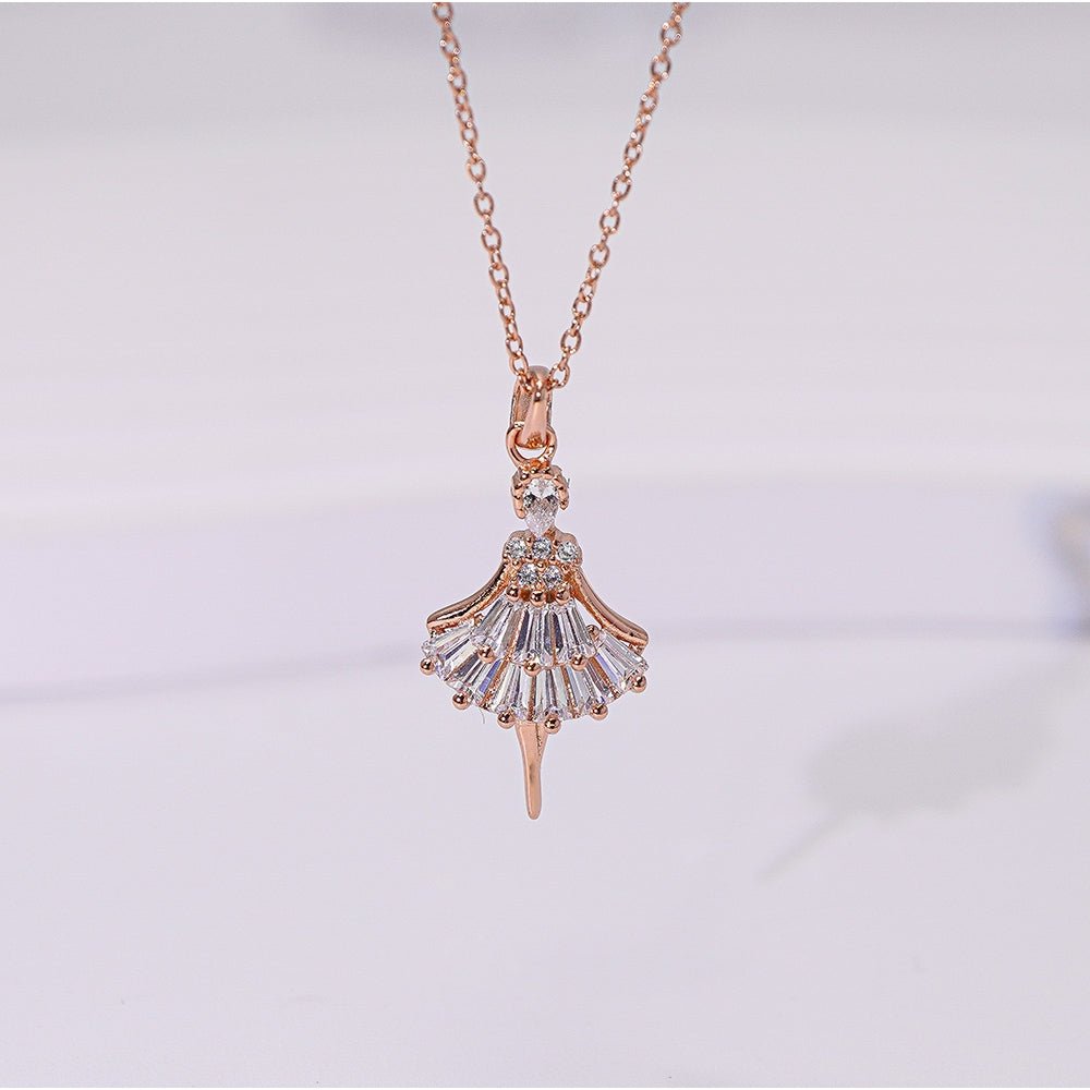 Ballerina Princess Pendant Necklace Rose Gold