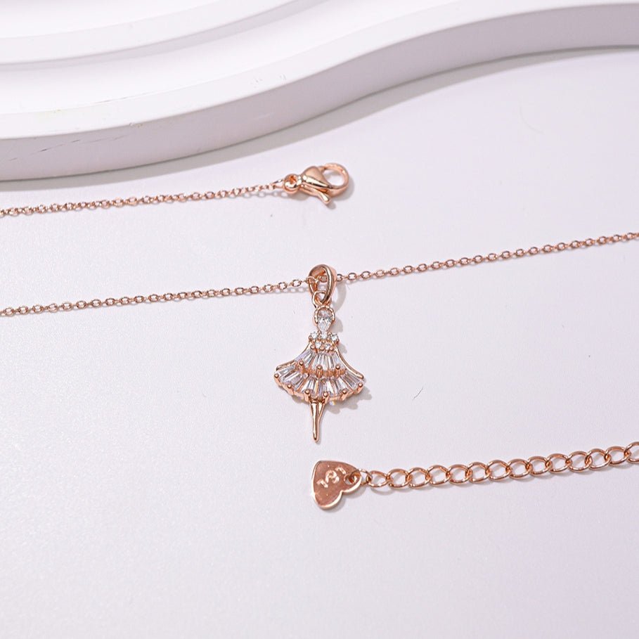 Ballerina Princess Pendant Necklace Rose Gold