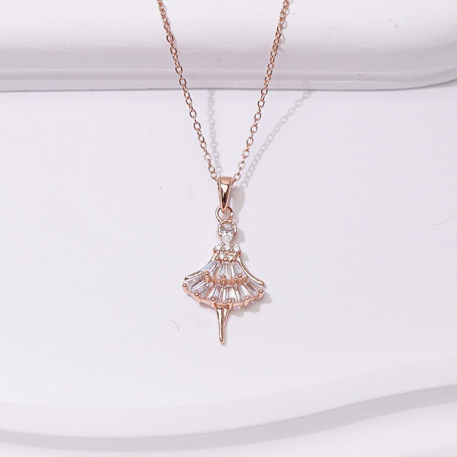 Ballerina Princess Pendant Necklace Rose Gold