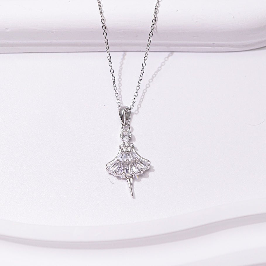 Ballerina Princess Pendant Necklace Silver