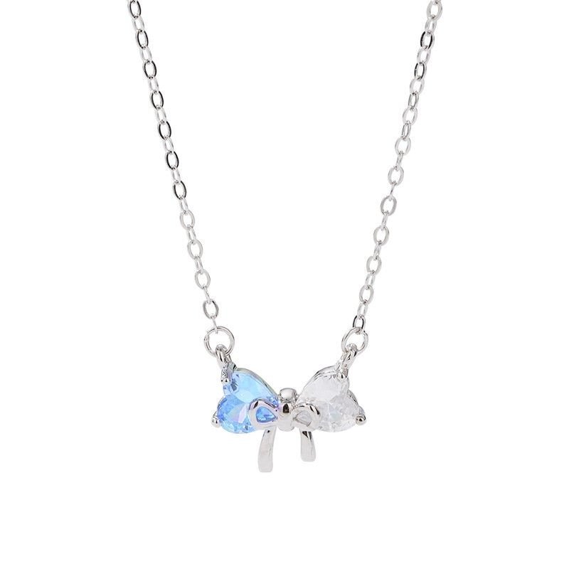 Crystal Bow Necklace Blue