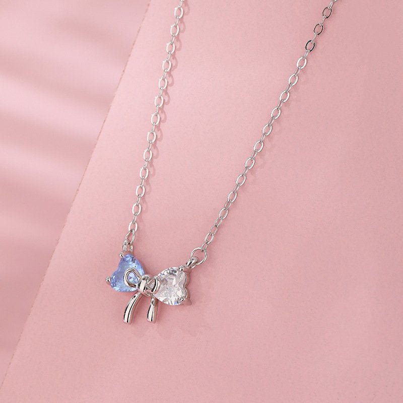 Crystal Bow Necklace Blue