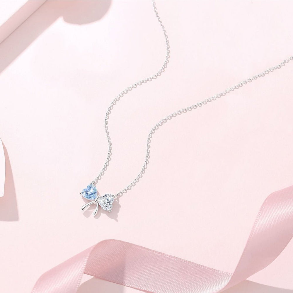 Crystal Bow Necklace Blue