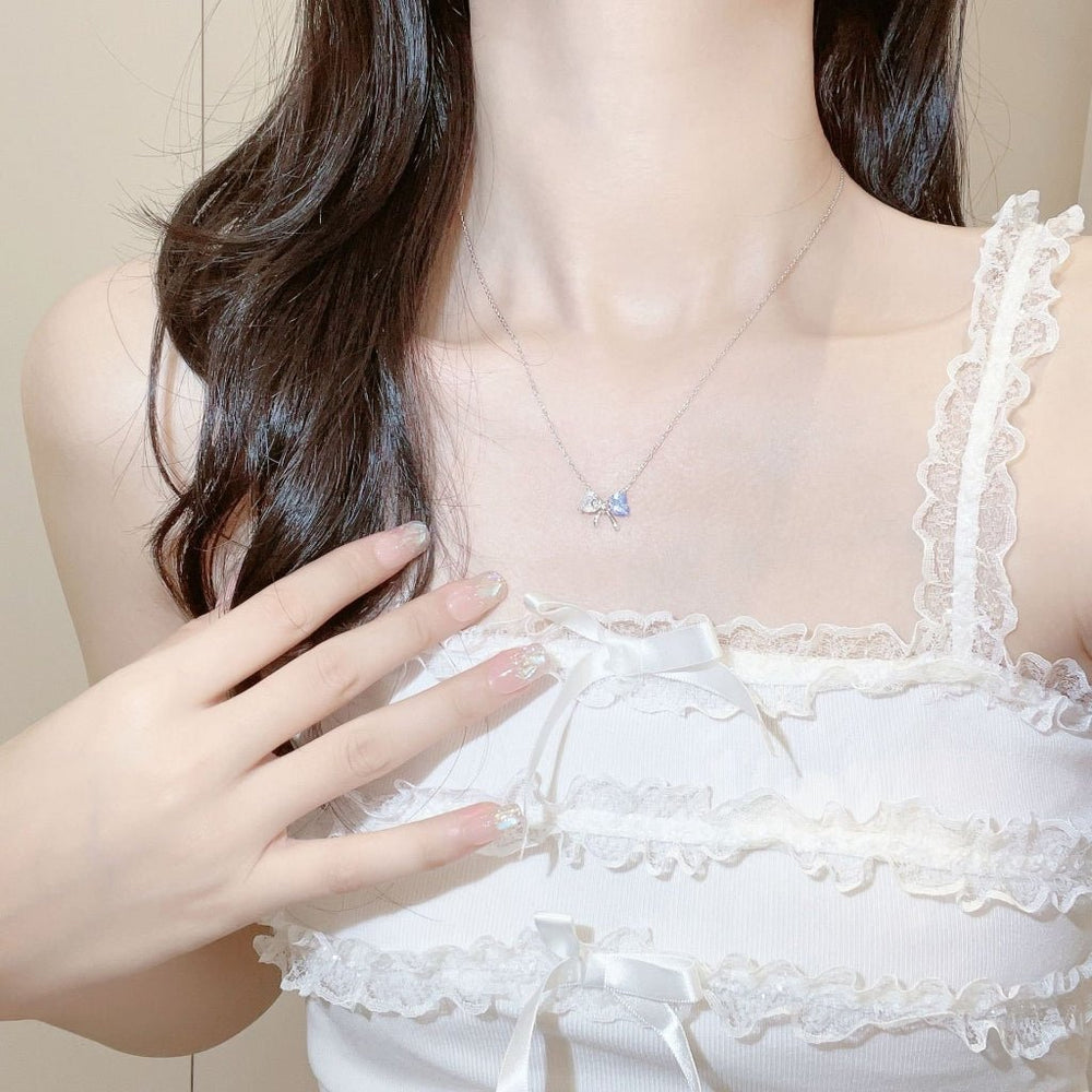 Crystal Bow Necklace & Bracelet Set Silver - 6325BE & 2255BE
