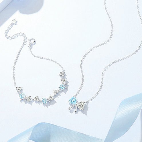 Crystal Bow Necklace & Bracelet Set Silver - 6325BE & 2255BE