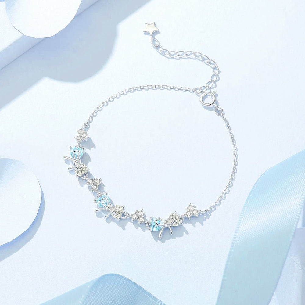 Crystal Bow Necklace & Bracelet Set Silver - 6325BE & 2255BE