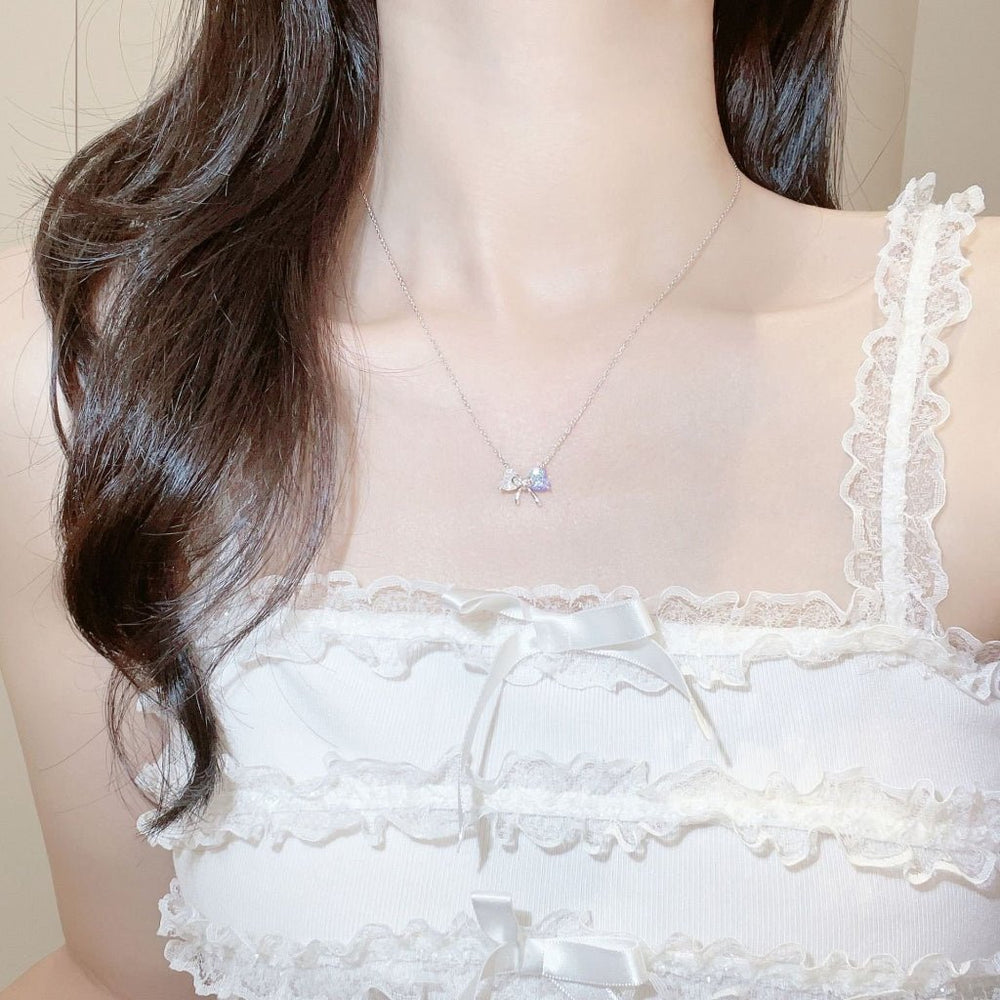 Crystal Bow Necklace & Bracelet Set Silver - 6325BE & 2255BE