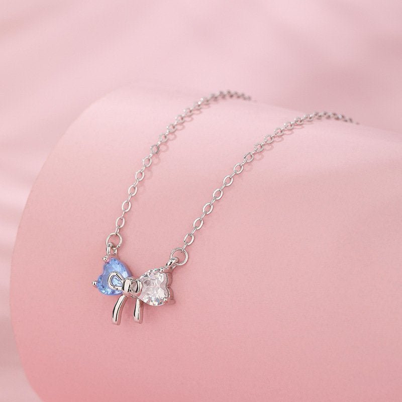 Crystal Bow Necklace Blue