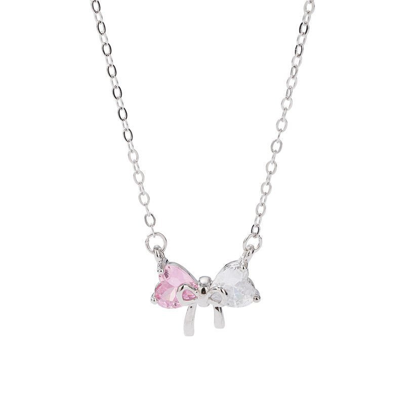 Crystal Bow Necklace Pink