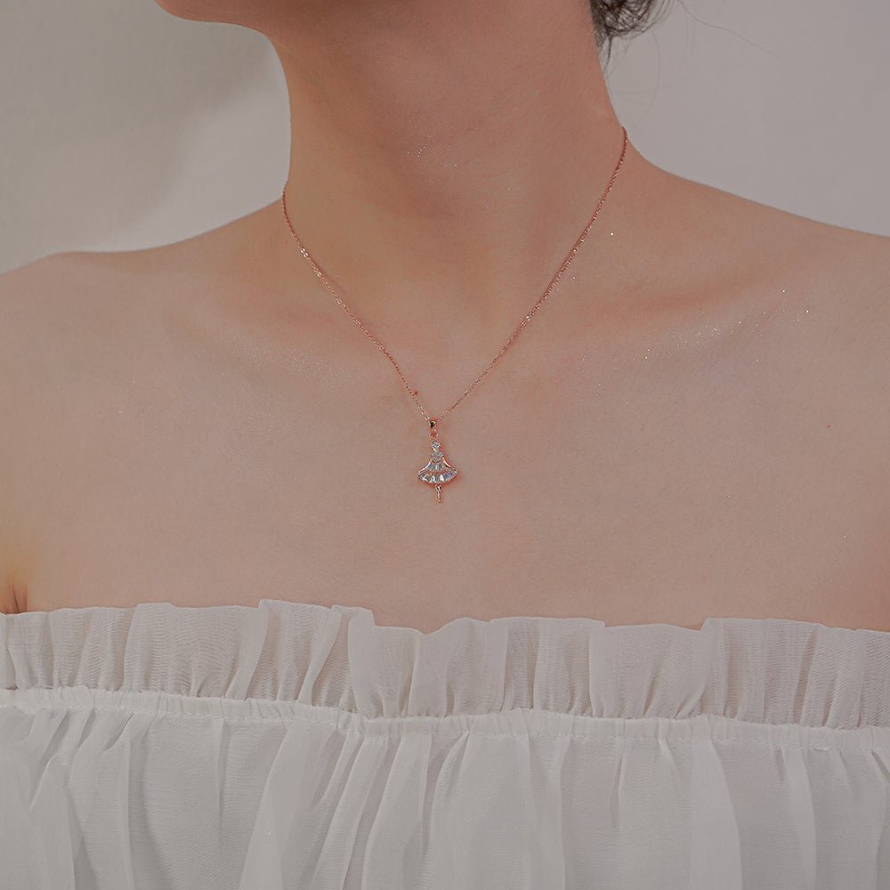 Ballerina Princess Pendant Necklace Rose Gold