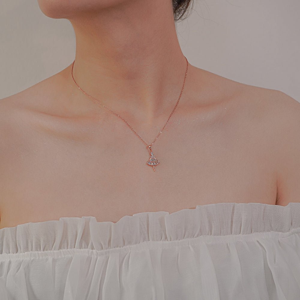 Ballerina Princess Pendant Necklace Rose Gold
