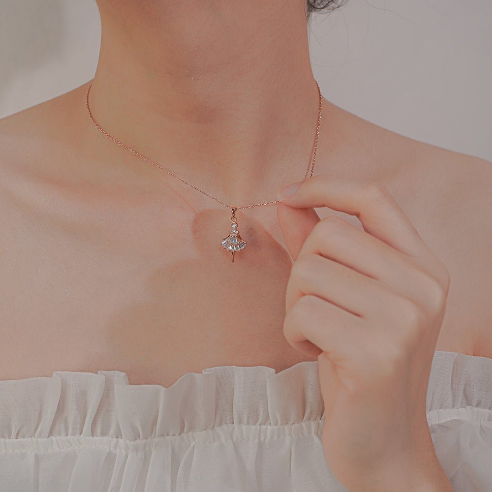 Ballerina Princess Pendant Necklace Rose Gold