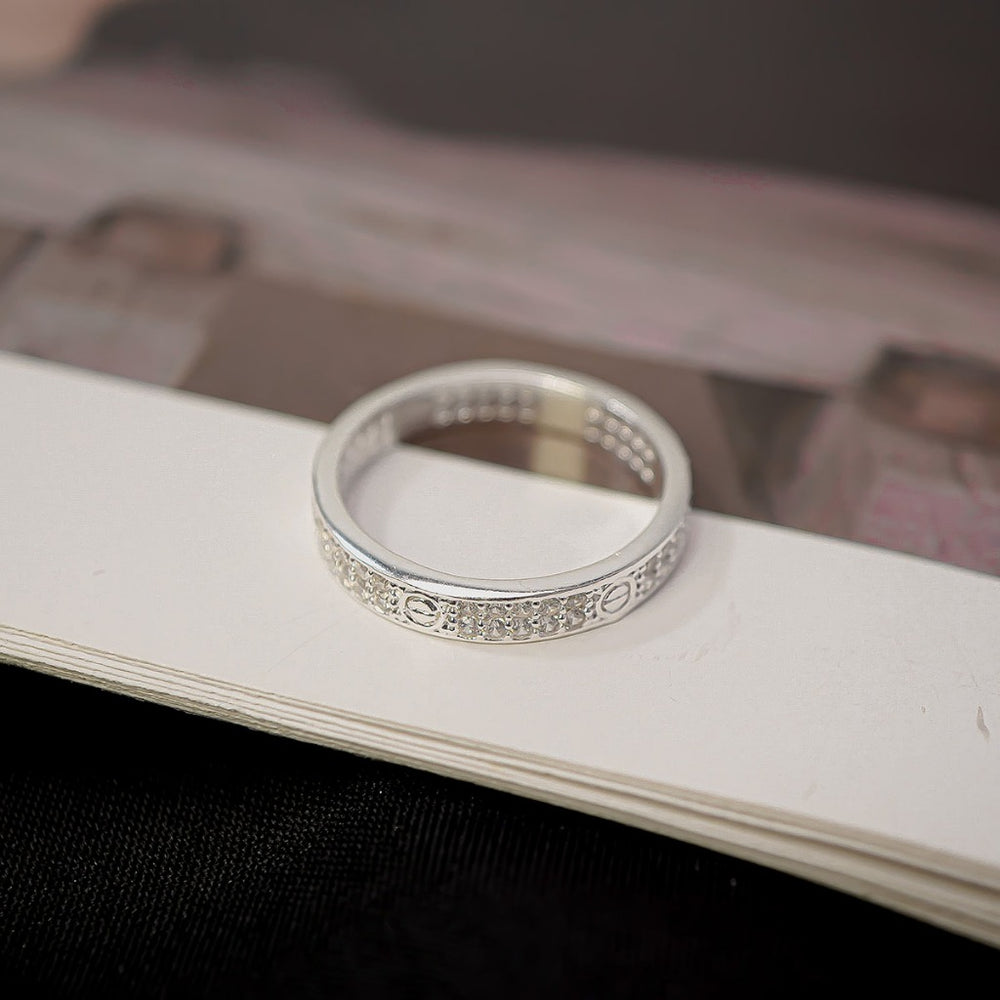 Crystal Gemstone Eternity Ring Silver, nhẫn bản vừa