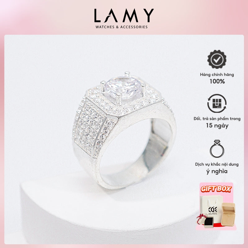 Nhẫn bạc nam CDE Luxurious Square Stone Silver Ring CDE8362- Nhẫn bạc ta