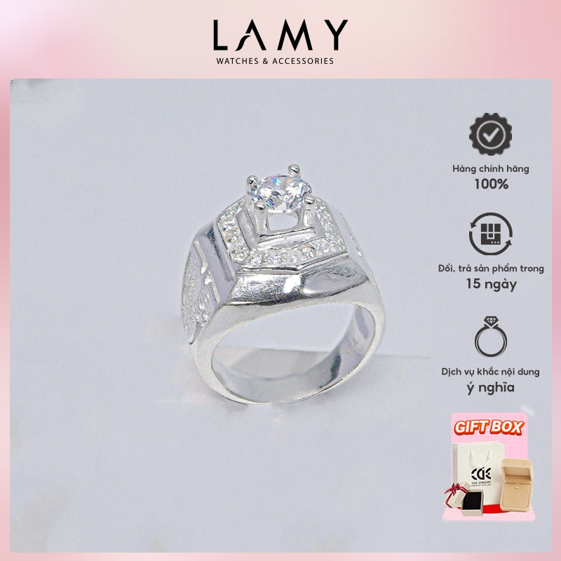 Nhẫn bạc nam CDE Square White Stone Men's Silver Ring CDE8365- Nhẫn bạc ta
