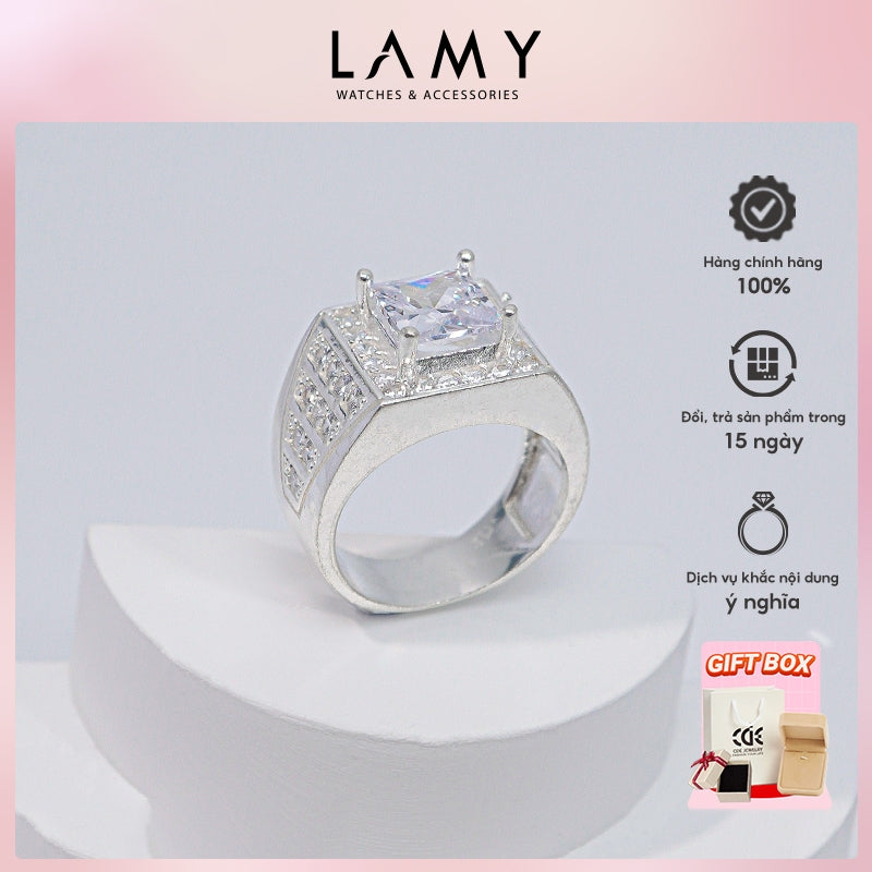 Nhẫn bạc nam CDE Square Stone Encrusted Silver Ring CDE8367- Nhẫn bạc ta