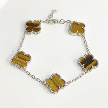 Milgrain Four Leaf Clover Bracelet - Bạc, đá mắt hổ