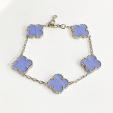 Milgrain Four Leaf Clover Bracelet - Bạc, đá tím nhạt