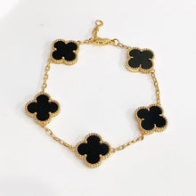 Milgrain Four Leaf Clover Bracelet - Vàng, đá đen
