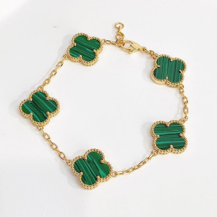 Milgrain Four Leaf Clover Bracelet Gold Green