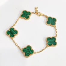 Milgrain Four Leaf Clover Bracelet - Vàng, đá xanh lá