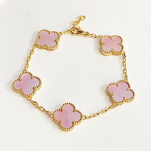 Milgrain Four Leaf Clover Bracelet - Vàng, đá hồng