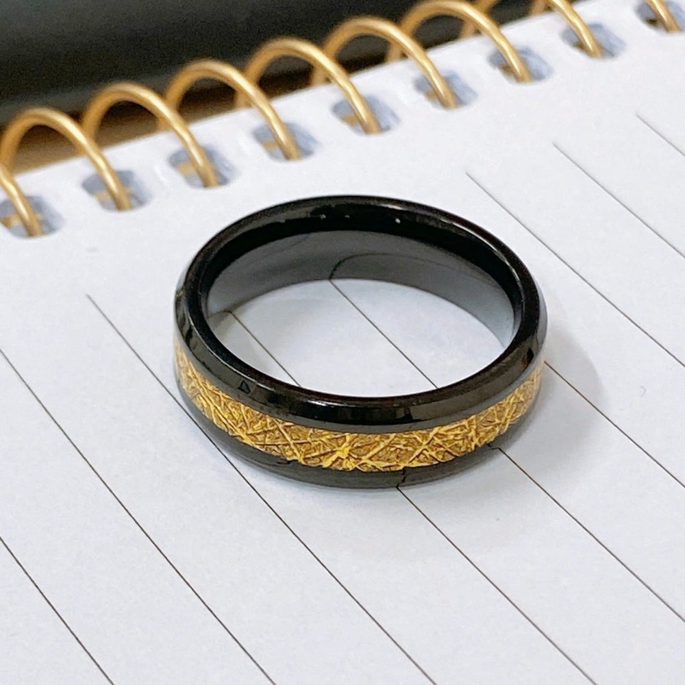 Meteorite Edge Couple Rings Black