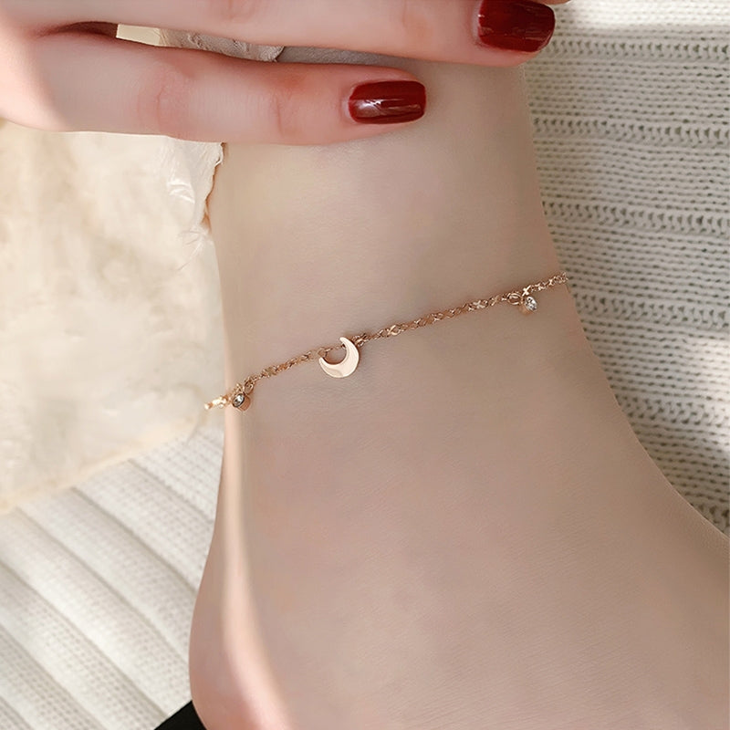 Moon & Star Anklet Rose Gold - 9004RG đeo chân