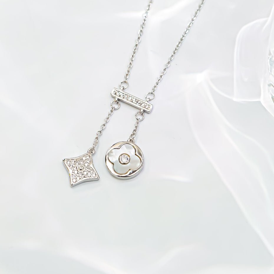 Lucky Double Floral Necklace Silver
