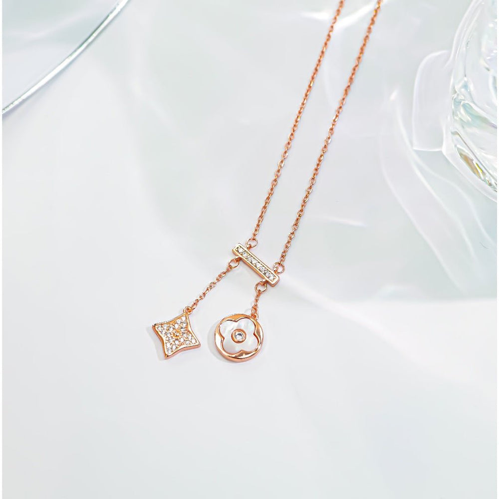 Lucky Double Floral Necklace Rose Gold