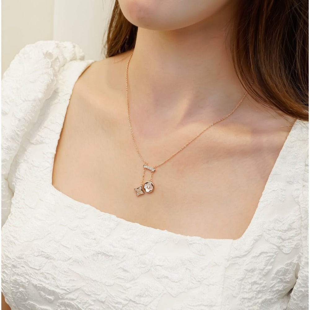 Lucky Double Floral Necklace Rose Gold