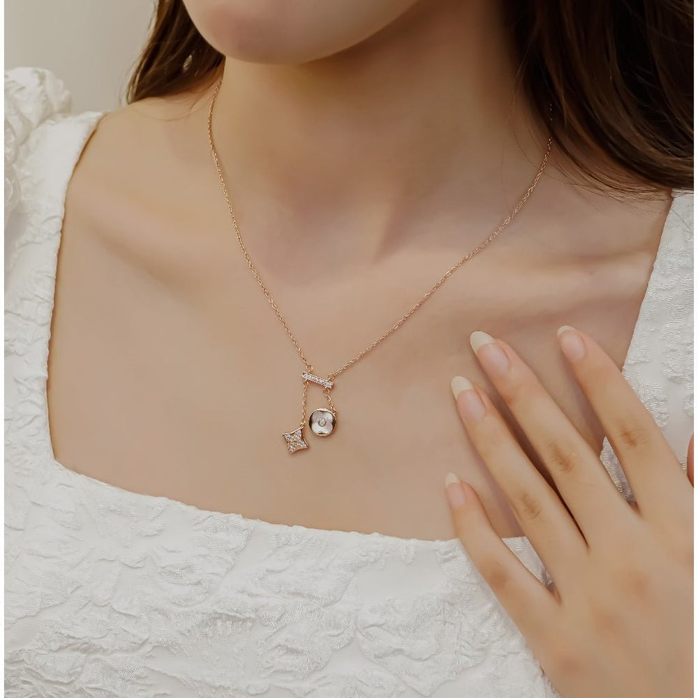 Lucky Double Floral Necklace Rose Gold