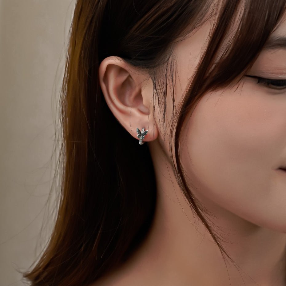 Stone Butterfly Earrings Silver