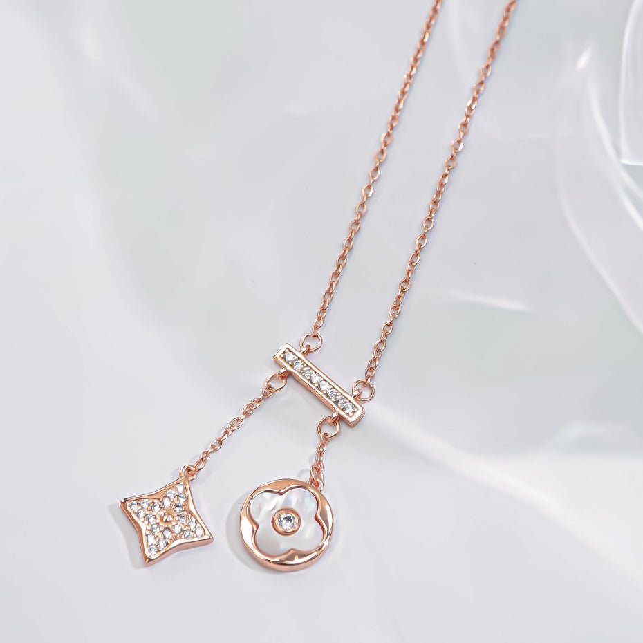 Lucky Double Floral Necklace Rose Gold