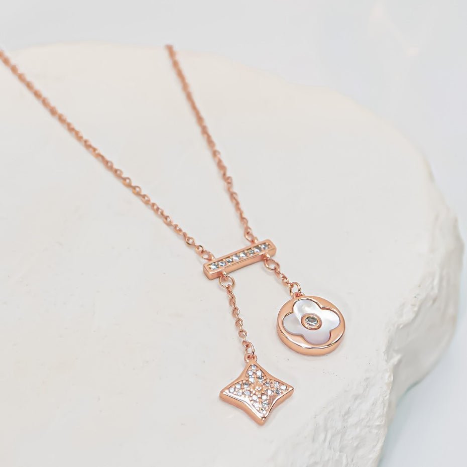 Lucky Double Floral Necklace Rose Gold