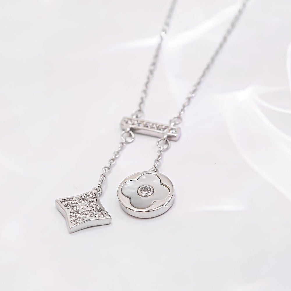 Lucky Double Floral Necklace Silver