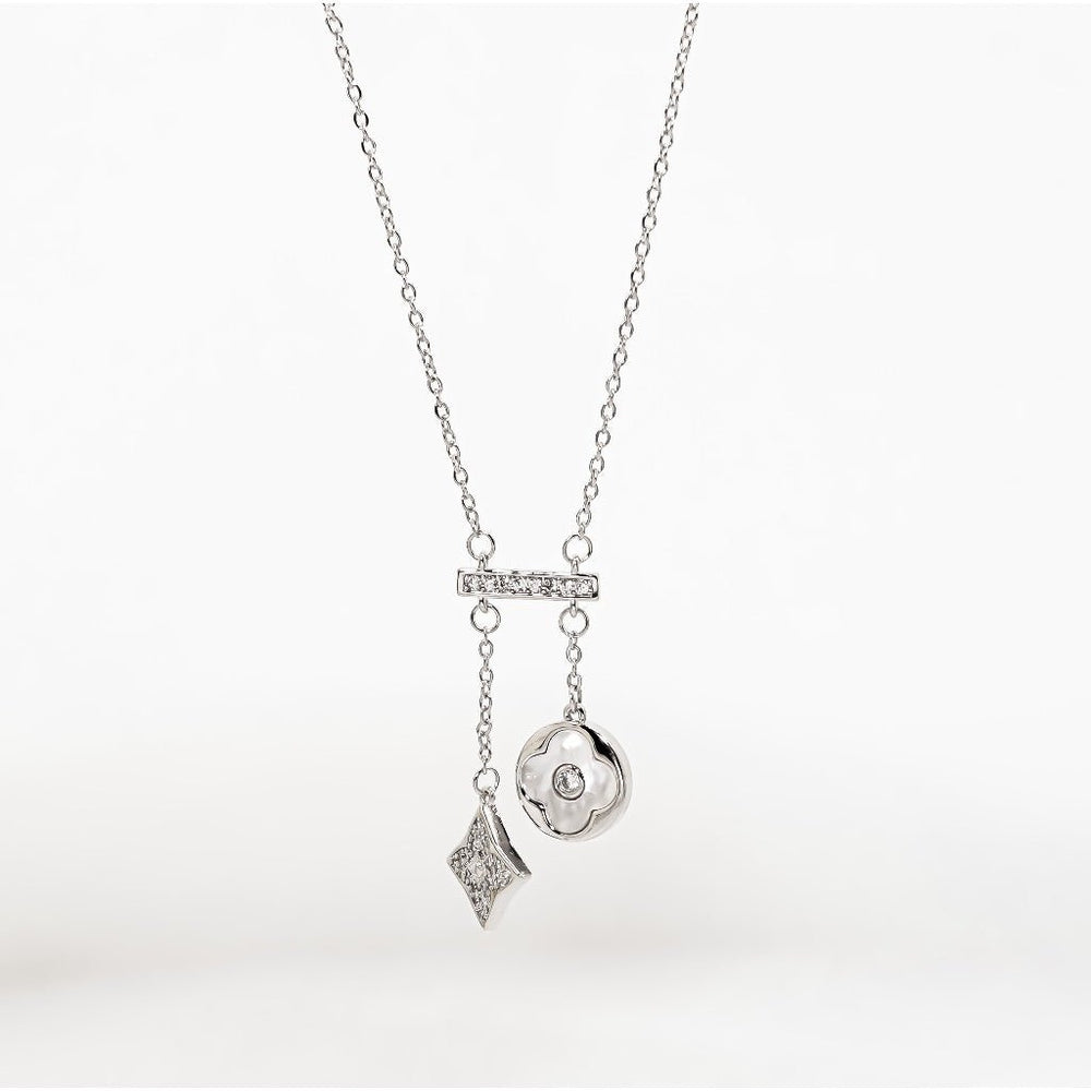 Lucky Double Floral Necklace Silver