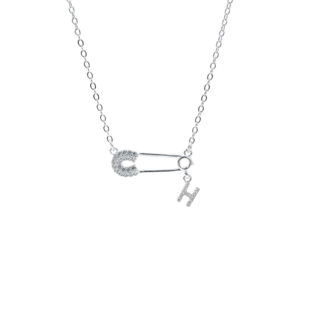 Safety Pin Initial Necklace Letter H