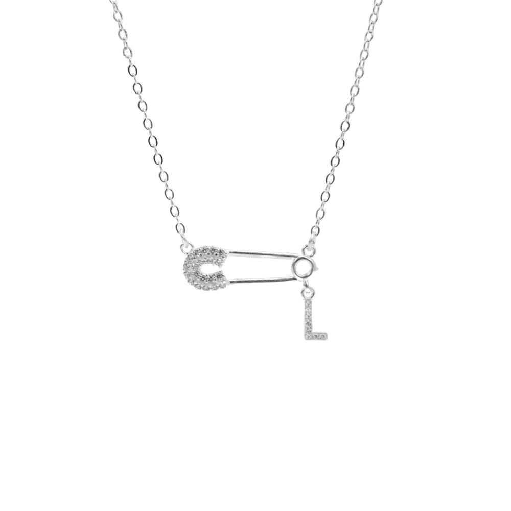 Safety Pin Initial Necklace Letter L
