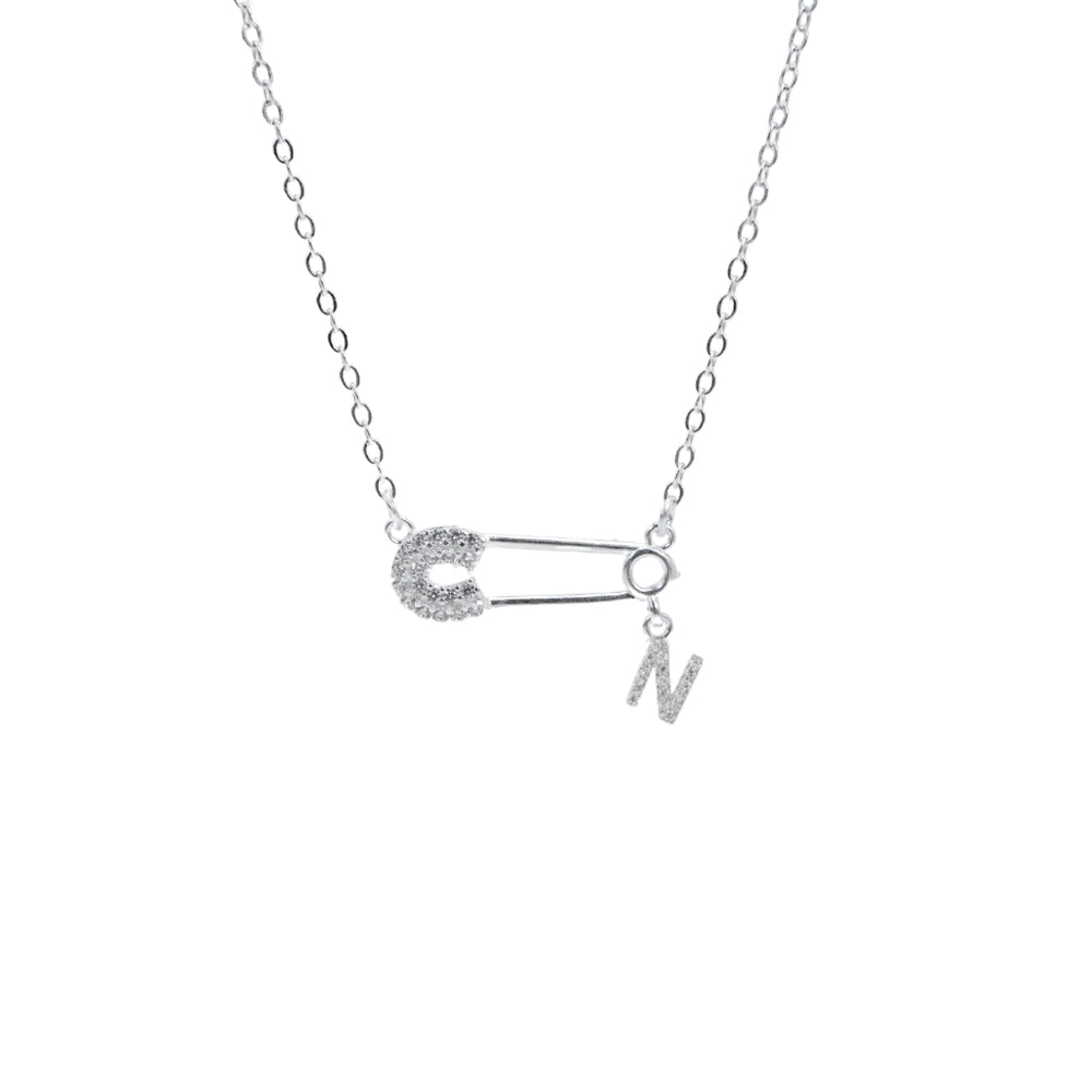 Safety Pin Initial Necklace Letter N