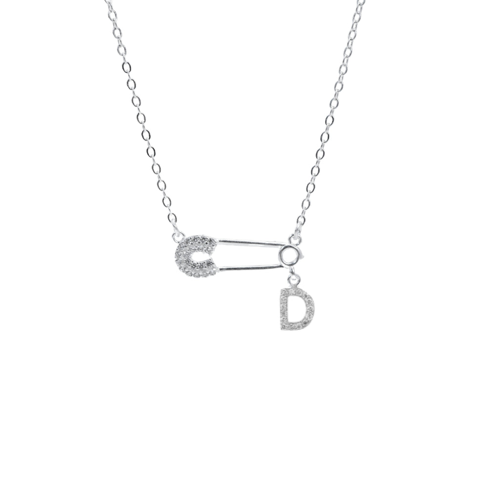 Safety Pin Initial Necklace Letter D