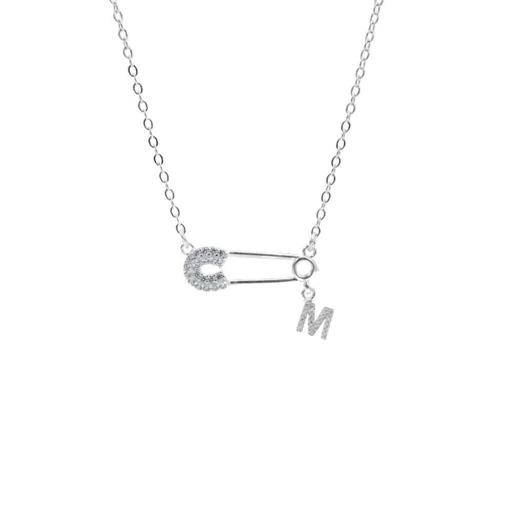 Safety Pin Initial Necklace Letter M