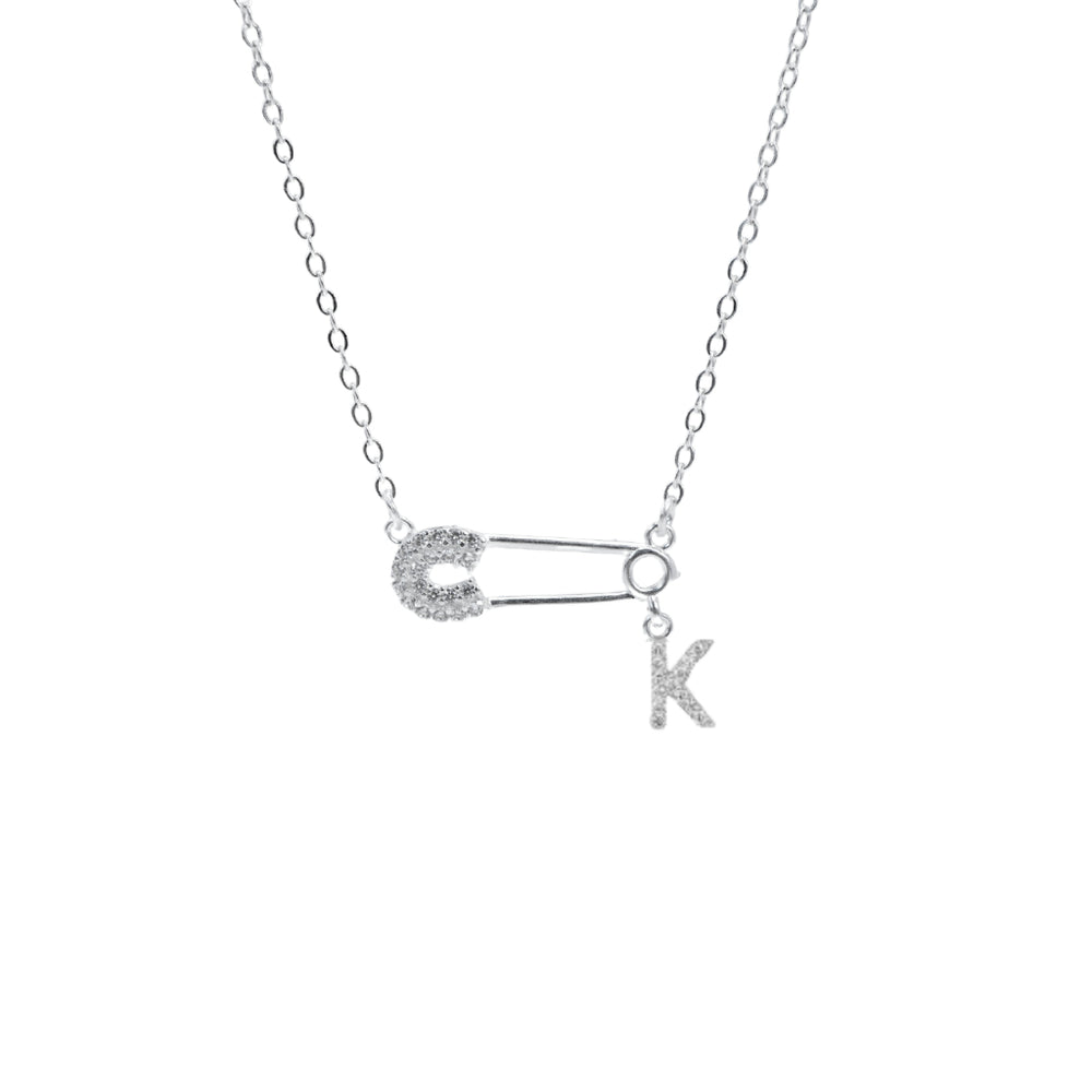 Safety Pin Initial Necklace Letter K
