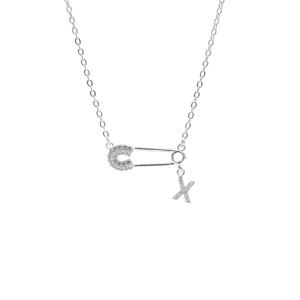 Safety Pin Initial Necklace Letter X