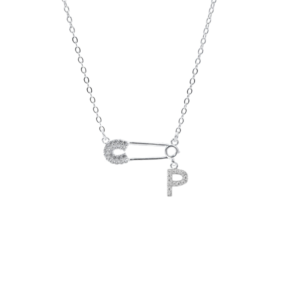 Safety Pin Initial Necklace Letter P